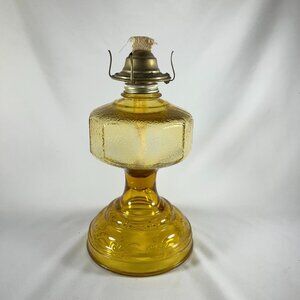 VINTAGE “EAGLE” NEW 11 IN. AMBER TEXTURED GLASS OIL LAMP